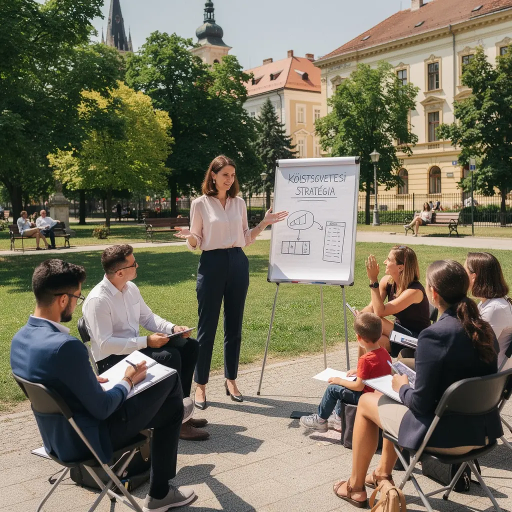 Családtagok közösen tervezik a költségvetést egy asztalnál ülve.