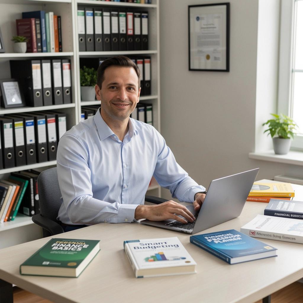 Pénzügyi tervezéshez kapcsolódó könyvek egy polcon, melyek segítenek a költségvetés kialakításában.